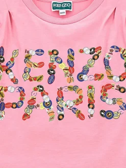 Abito a t-shirt in cotone con logo Kenzo Kids