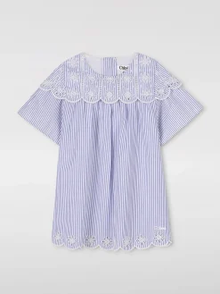 Abito in cotone a righe ricamato Chloé