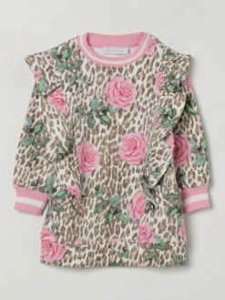 Abito in cotone animalier e floreale Monnalisa