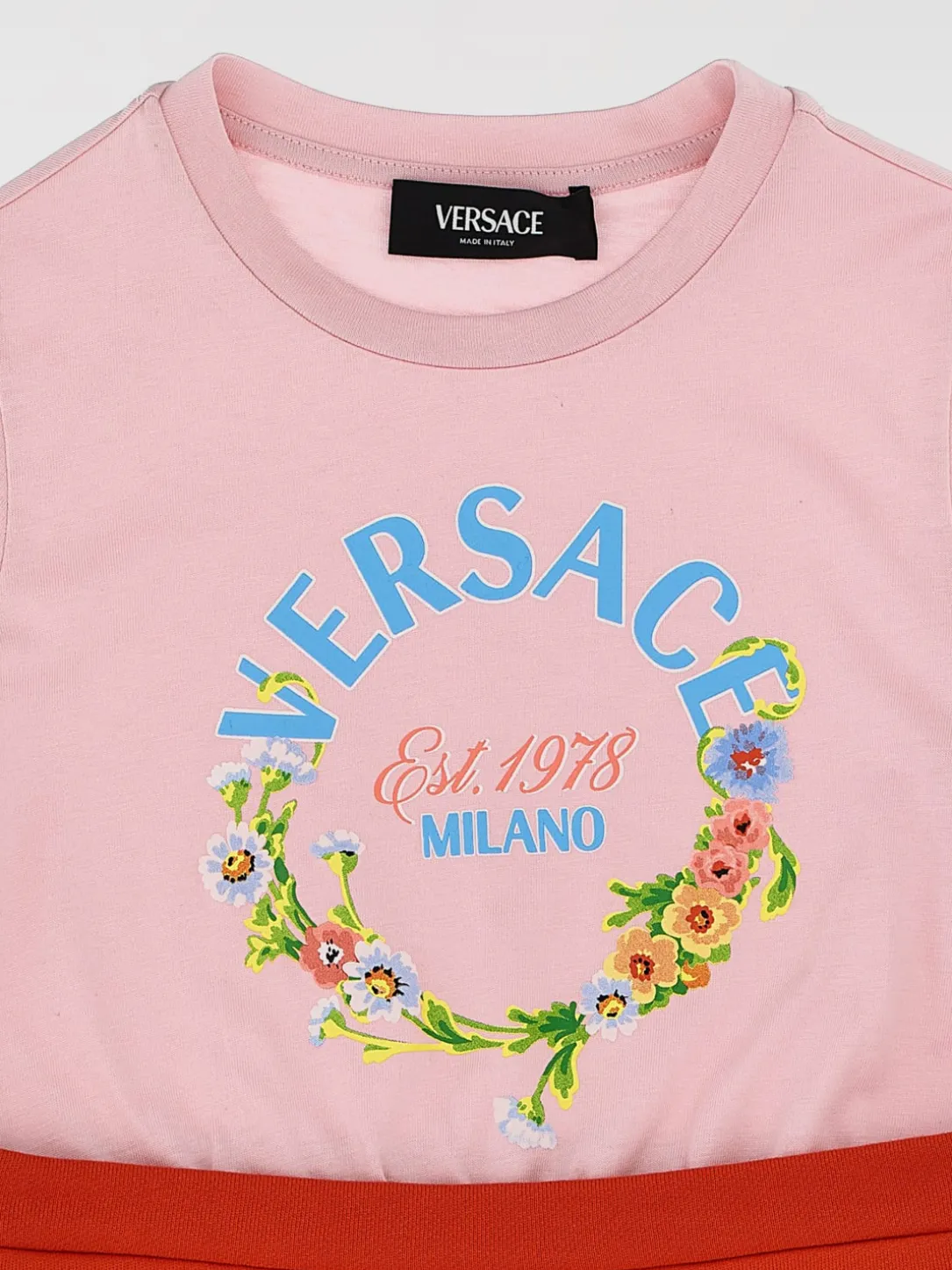 Abito in cotone bicolor con logo floreale Versace