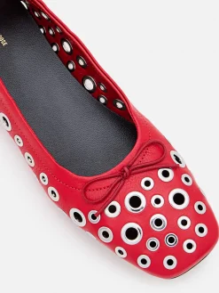 Ballerina Amy Golden Goose in pelle xon occhielli metallici