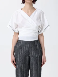 Blusa Brunello Cucinelli in cotone con monile nickel-free