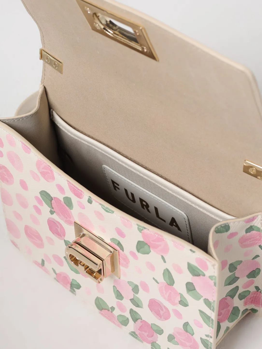 Borsa 1927 Furla in pelle a grana con stampa floreale e pois