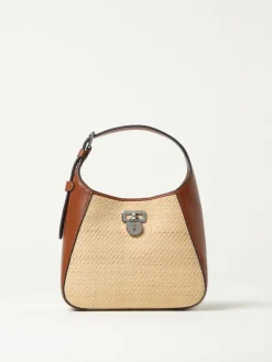 Borsa a spalla Lauren Ralph Lauren in pelle e rafia