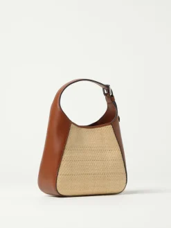 Borsa a spalla Lauren Ralph Lauren in pelle e rafia