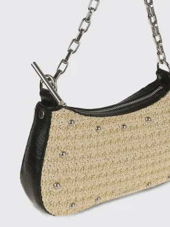 Borsa a spalla T-Bar Mini Pouch in pelle e rafia McQueen