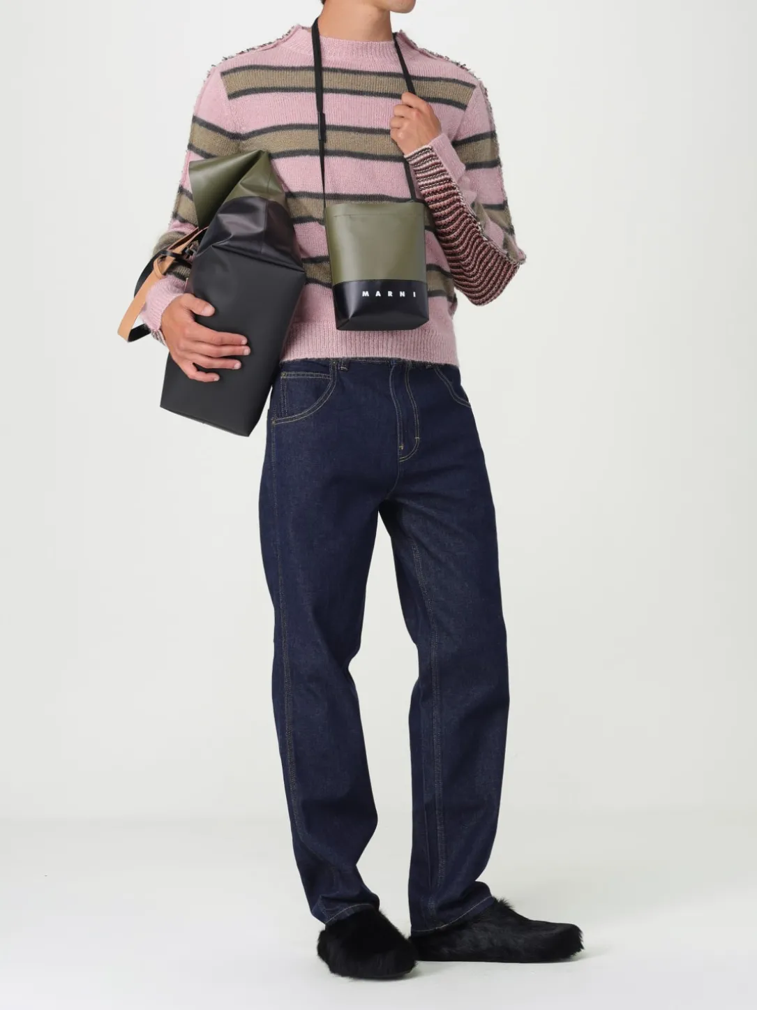 Borsa a tracolla colorblock Marni in pelle sintetica