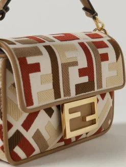 Borsa Baguette Mini Fendi in canvas con monogram FF ricamato