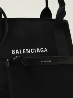 Borsa Cabas Navy S Balenciaga in canvas con logo stampato