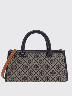 Borsa East-West T Monogram Tory Burch in misto cotone jacquard e pelle
