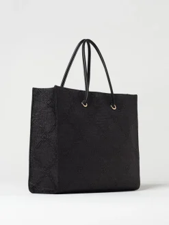 Borsa Elisabetta Franchi in rafia con logo jacquard