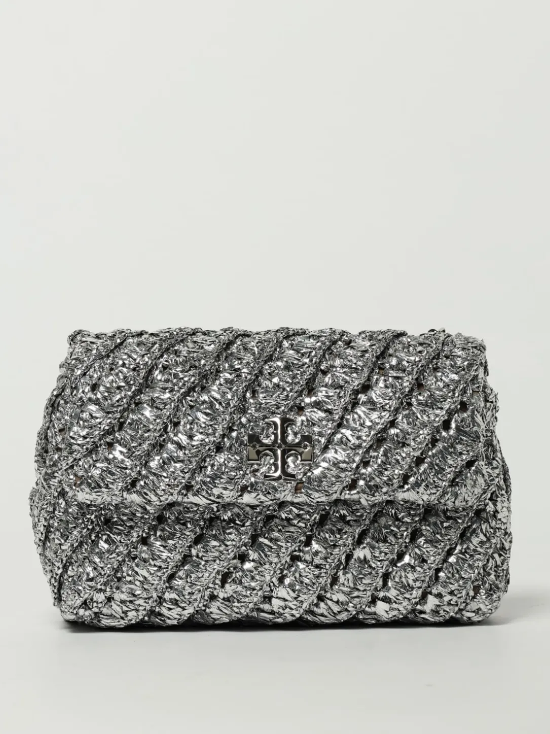 Borsa Kira Tory Burch in nylon lamè con lavorazione a maglia intrecciata