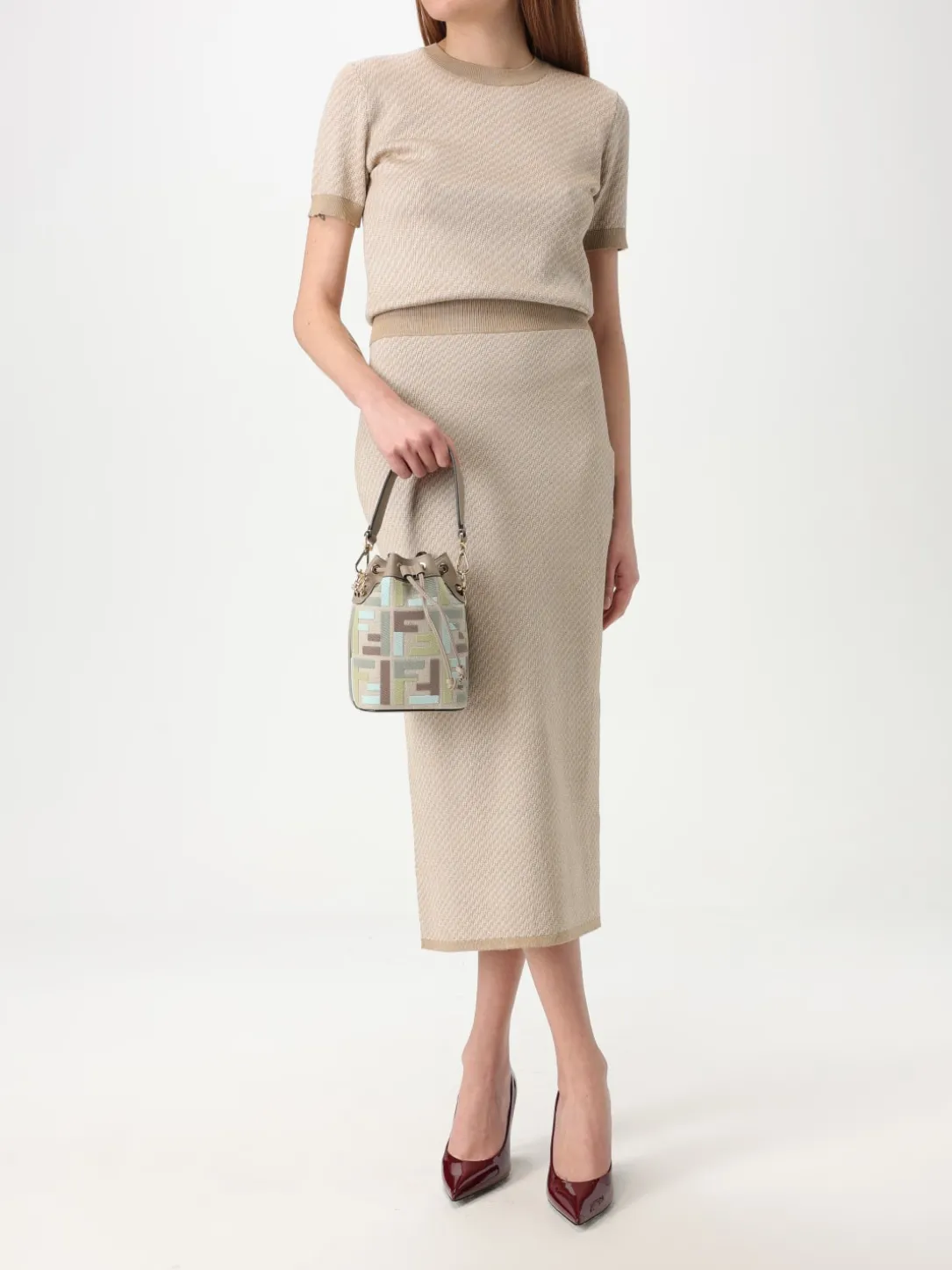 Borsa Mon Tresor Fendi in canvas e pelle con monogram FF jacquard