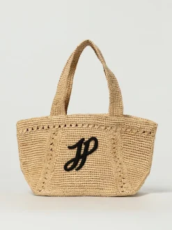 Borsa Patou in rafia crochet con logo ricamato