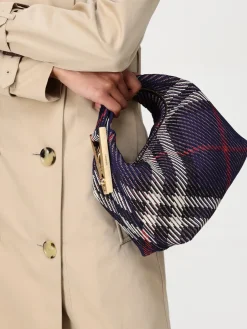 Borsa Peg Mini Burberry in misto cotone con check jacquard