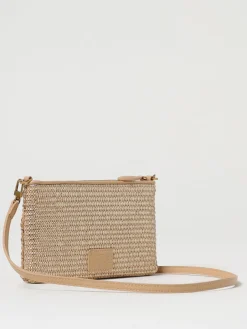 Borsa piccola piatta in rafia laminata con tracolla Pinko