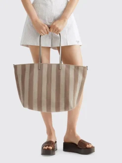 Borsa Roll Large Fendi reversibile in denim a righe Pequin e pelle