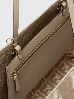 Borsa Roll Large Fendi reversibile in denim a righe Pequin e pelle