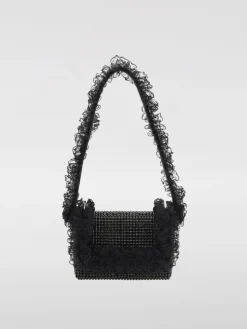 Borsa Self-Portrait in pelle con cristalli e tulle arricciato