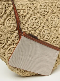 Borsa T Monogram Tory Burch in rafia crochet