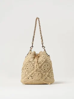 Borsa T Monogram Tory Burch in rafia crochet