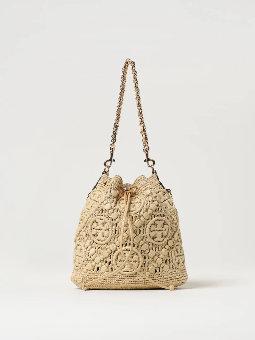 Borsa T Monogram Tory Burch in rafia crochet