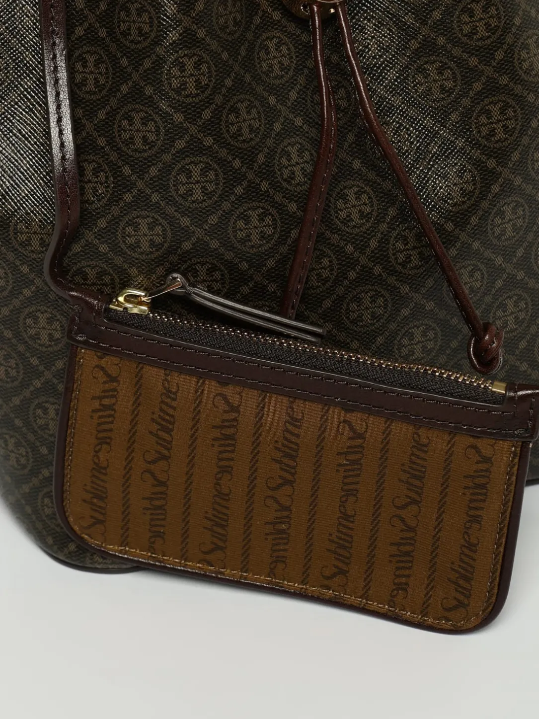 Borsa T Monogram Tory Burch in cotone spalmato stampato