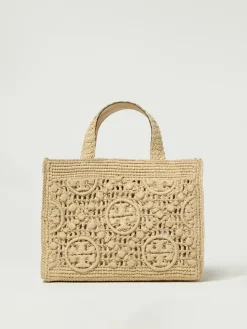 Borsa T Monogram Tory Burch in rafia crochet