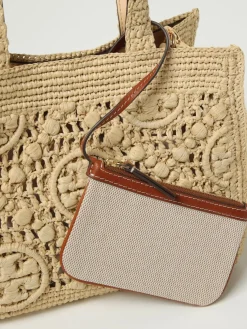 Borsa T Monogram Tory Burch in rafia crochet