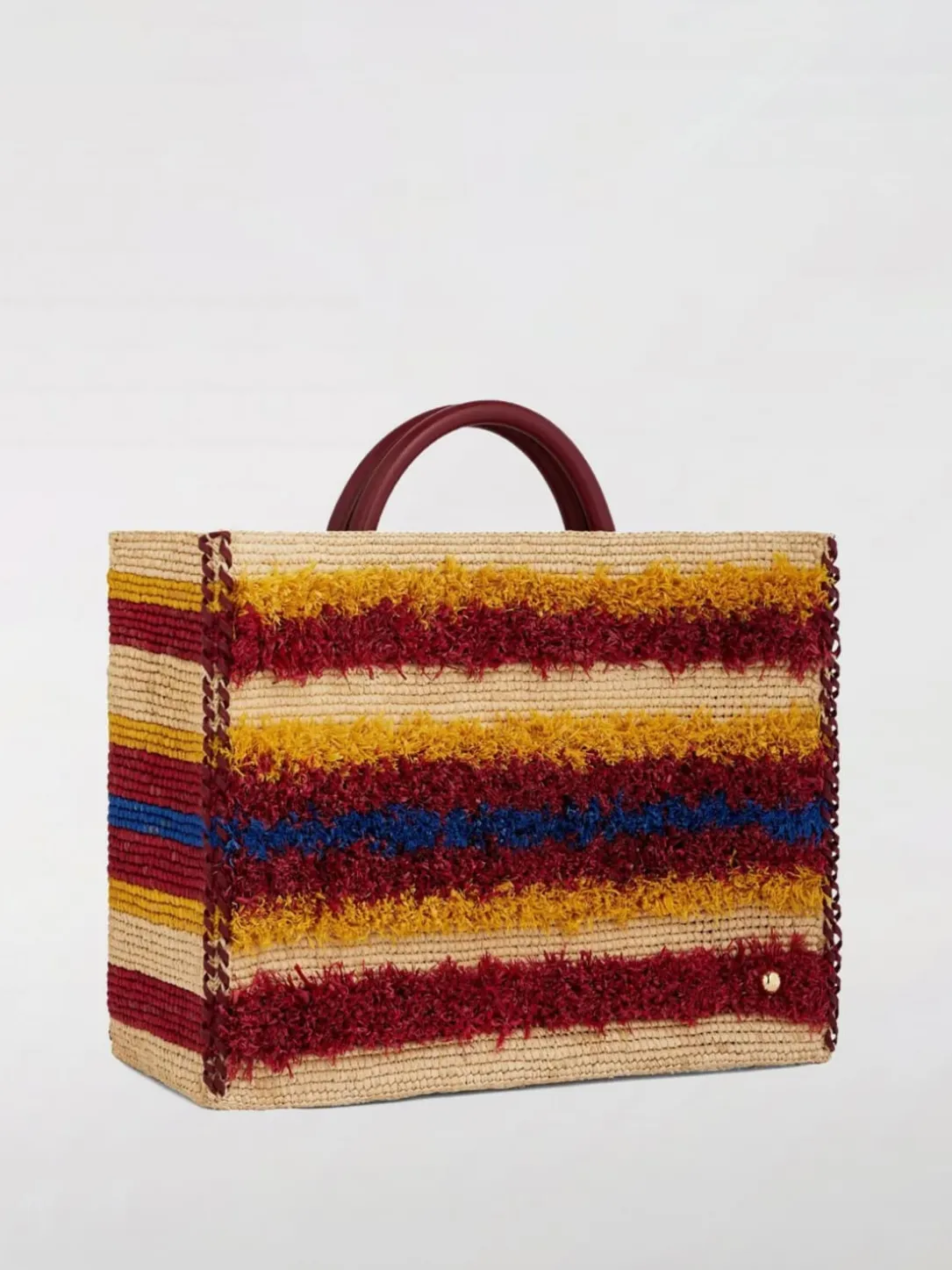 Borsa tote in rafia con frange a righe Rabanne