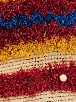 Borsa tote in rafia con frange a righe Rabanne