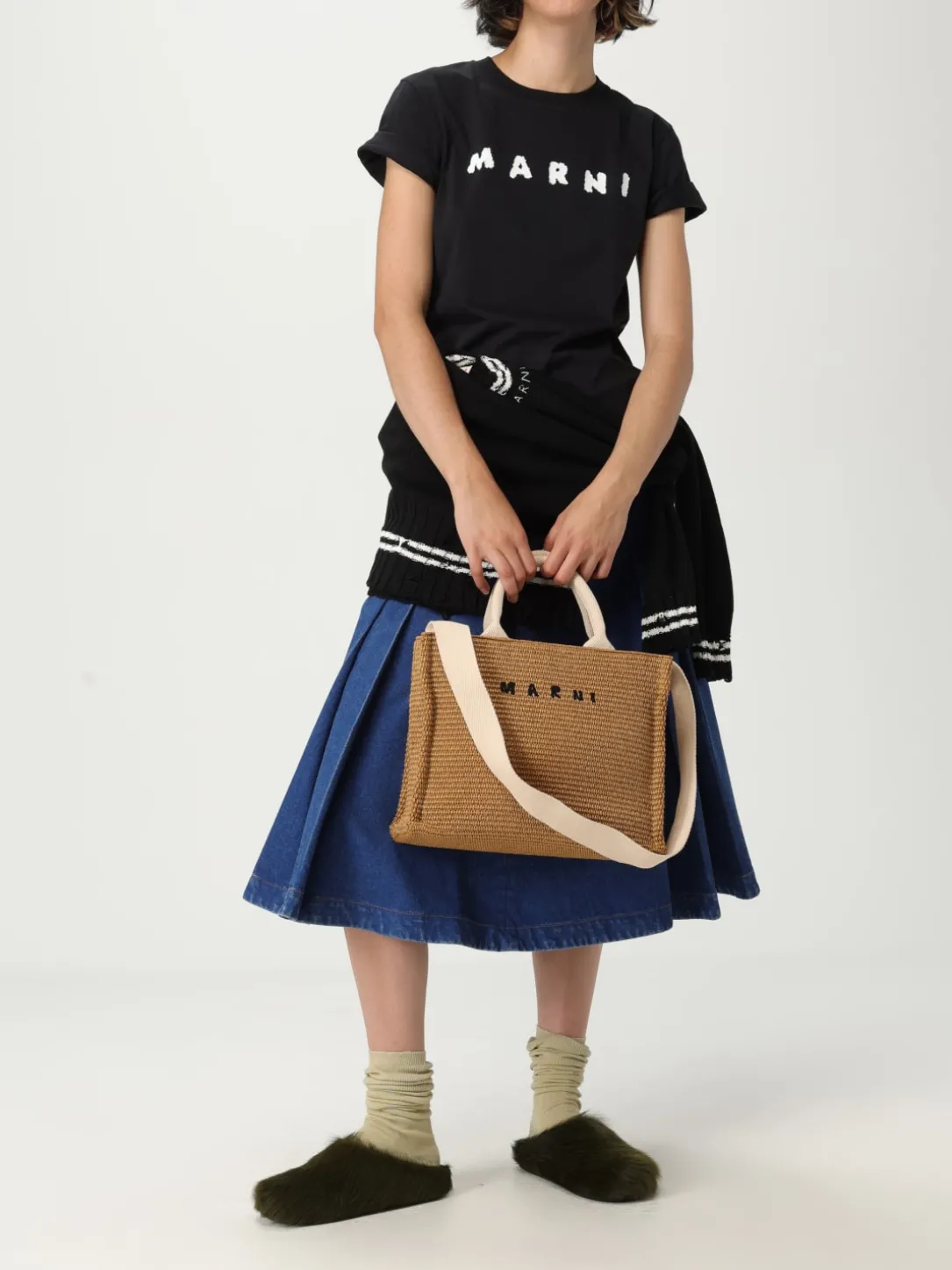 Borsa Tote in rafia con logo Marni