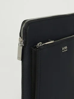 Borsello a tracolla con logo Boss in pelle sintetica texturizzata