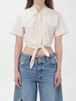 Camicia Pinko in popeline di cotone con frange