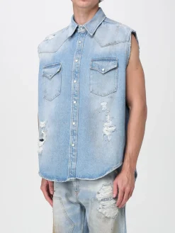 Camicia smanicata MM6 Maison Margiela in denim di cotone distressed