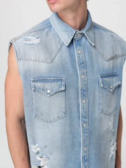 Camicia smanicata MM6 Maison Margiela in denim di cotone distressed