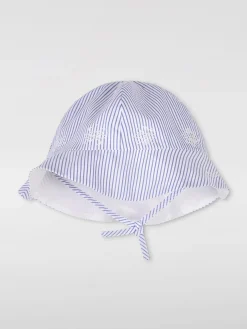 Cappello Chloè in cotone a righe con fiori ricamati