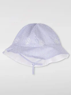 Cappello Chloè in cotone a righe con fiori ricamati