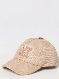 Cappello Max Mara in rafia con logo ricamato