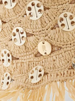 Cappello Rabanne in rafia crochet con applicazioni