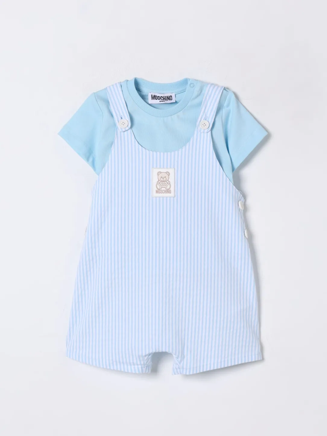 Coordinato in cotone a righe con logo Moschino