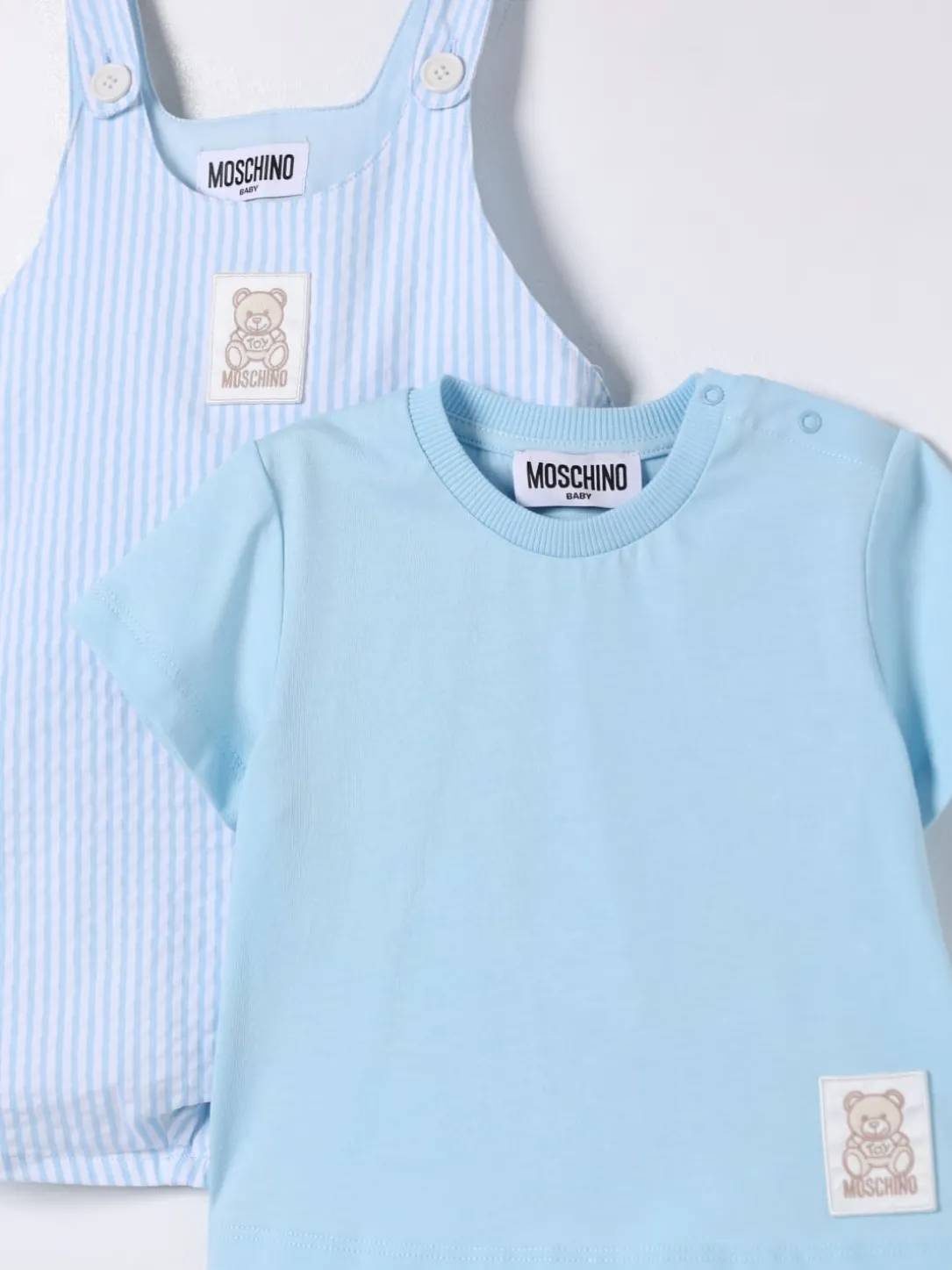 Coordinato in cotone a righe con logo Moschino