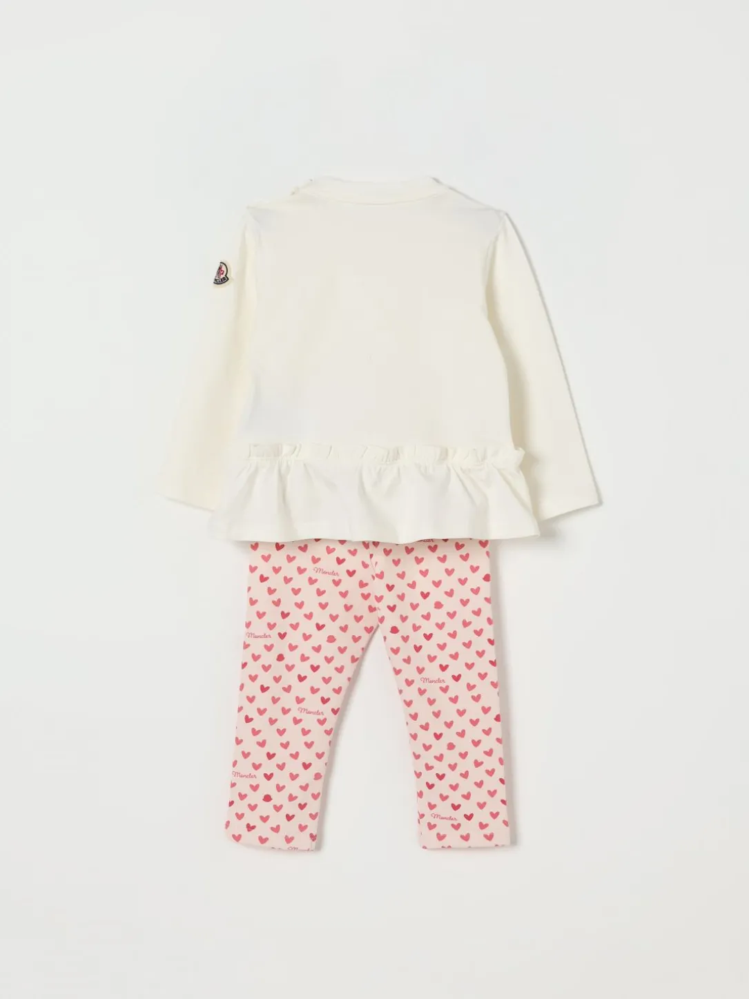 Coordinato in cotone con cuori e logo Moncler