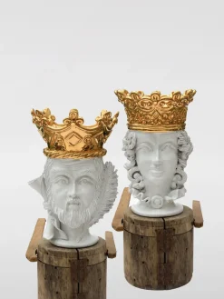 Coppia di Teste di Moro Bartes in ceramica e oro