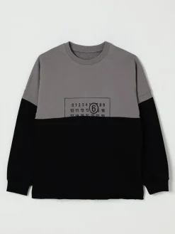 Felpa a girocollo in cotone bicolor con logo MM6 Maison Margiela