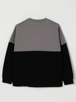 Felpa a girocollo in cotone bicolor con logo MM6 Maison Margiela