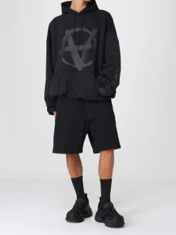 Felpa in cotone con cappuccio e maxi logo Vetements