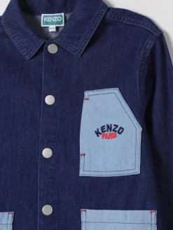 Giacca camicia di jeans con logo e toppe Kenzo Kids