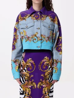 Giubbotto cropped Versace Jeans Couture in denim stampato