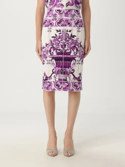 Gonna Dolce & Gabbana in seta stretch con stampa Maioliche
